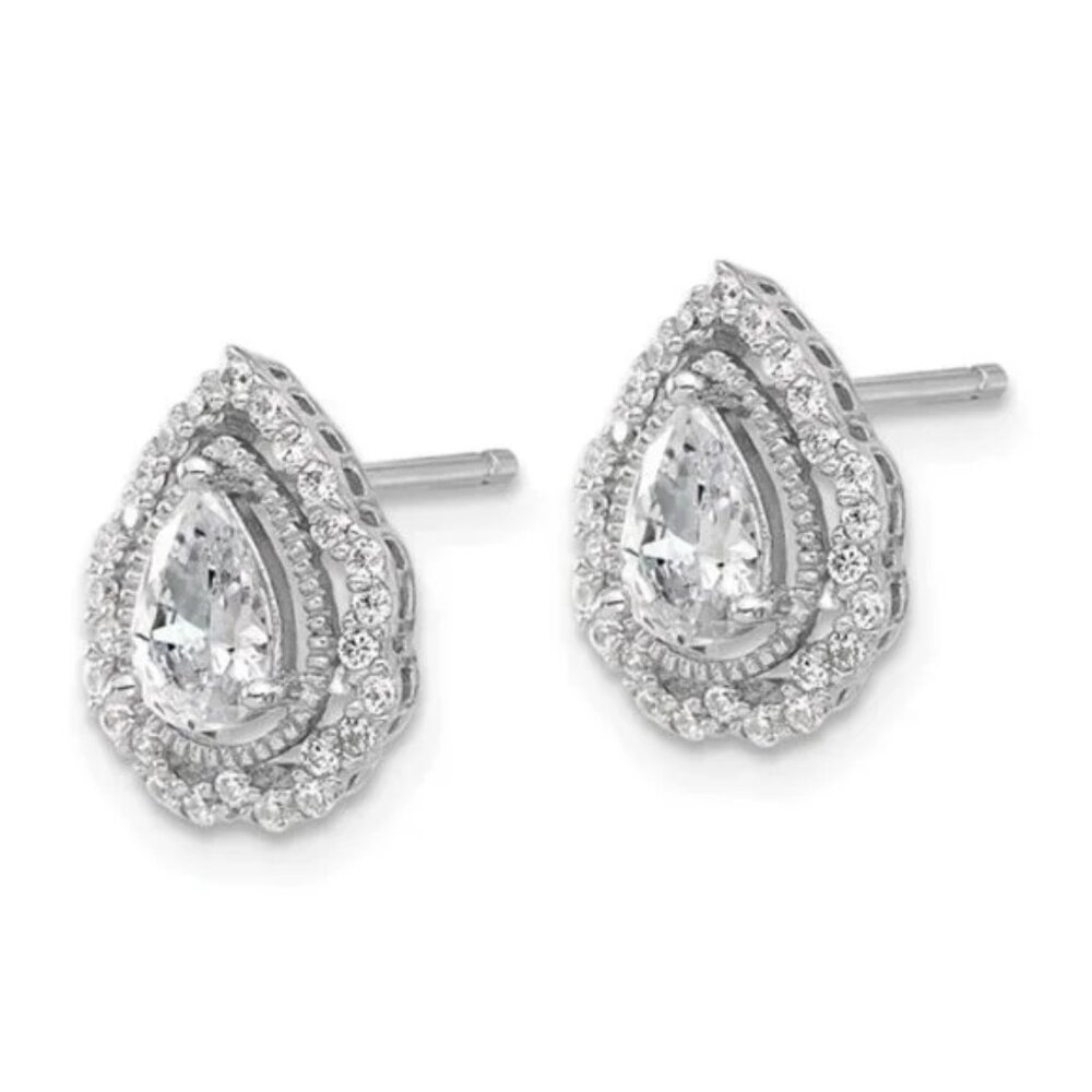 Sterling Silver Teardrop Cubic Zirconia Post Earrings